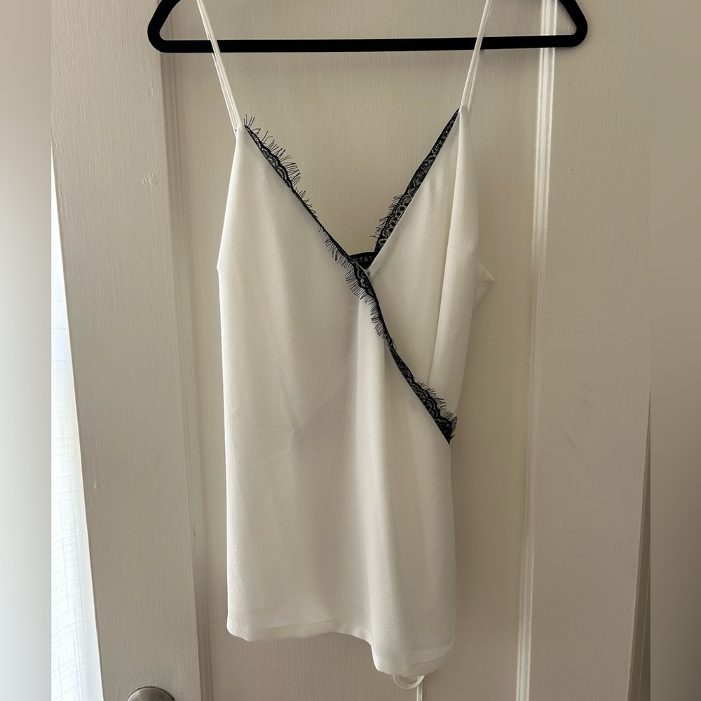 NBW 1 State White Wrap Cami with Black Lace Detail in Size XL